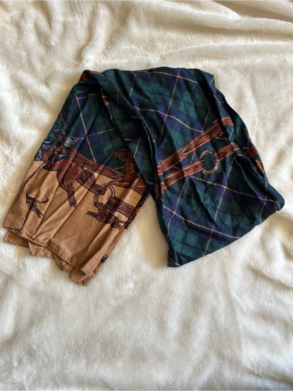 Vintage J. G. Hook equestrian blackwatch plaid rectangle scarf foxhunt